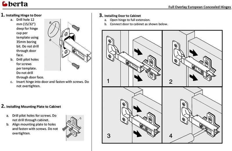 Berta (20 Pieces) Full Overlay Frameless European Hinges, 105 Degree 2-Cam 4-Way Adjustable Concealed Kitchen Cabinet Door Hinges with Screws - Image 5